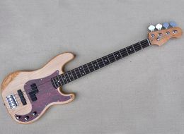 4 Strings Natural Wood Color Electric Bass Guitar with Rosewood Fingerboard Red Pearl Pickguard