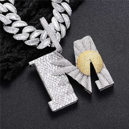 Hip Hop Iced Out Letter M Daisy Pendant Necklace White Gold Plated with 20MM Cuban Chain Bling Jewellery Gift