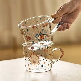 Drinkware Creative Coffee Mugs Scale Glass Mug Couple Water Cup Sun Eye Pattern Drinkware Household Breakfast Mlik Cups