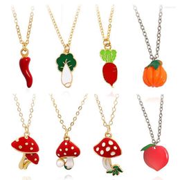 Pendant Necklaces Mushroom Pepper Chinese Cabbage Radish Pumpkin Peach Necklace Vegetables Fruit Enamel Jewellery For Kids GiftPendant Sidn22