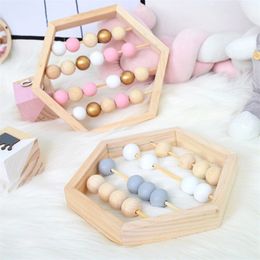 Nordic Style Natural Wooden Abacus With Beads Craft Baby Early Learning Educational Toys For Baby Room Decor New Arrivals 201125