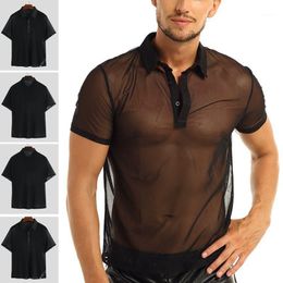 Man Undershirt Men Sexy Mesh Sheer Basic Blouse Male Breathable Transparent Short Sleeve Slimming Undershirts Inner Tops INCERUN Men's Casua