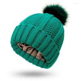 Beanie/Skull Caps Womens Winter Knitted Beanie Hat With Faux Pom Warm Knit Cap Hats For Women Bonnets Czapka Zimowa Damska Delm22