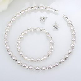 Earrings & Necklace Fashion Women Simulated Pearl Crystal Choker Studs Bracelet Wedding Bridal Jewelry Set NOV99Earrings