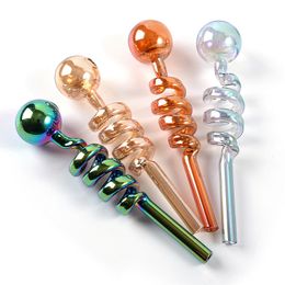 Electric Plating Smoking Pipes Heady Glass Pipe Oil Burner Bubbler Colourful Tobacco Pipes Free Type Spoon Oil Burner Mini Wax Concentrate Dab Rigs