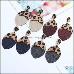 Dangle Chandelier Earrings Jewelry Classic Glitter Leather Oval Drop Statement For Women Gold Tone Leopard Cheetah Geometric Delivery 2021