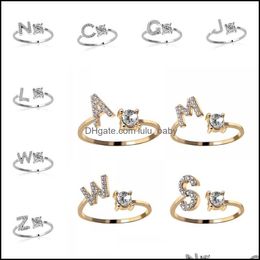 Band Rings Jewelry Women Adjustable Rhinestone Ring A - Z Letters Name Zirconia Alphabet Crystal For Girl Q182Fz Drop Deli Dhh0R