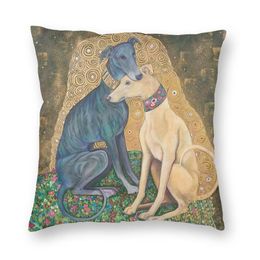 Pillow Case Gustav Klimt Greyhound Dog Art Cushion Cover Sofa Living Room Whippet Sihthound Square Pillow 45x45cm 220623
