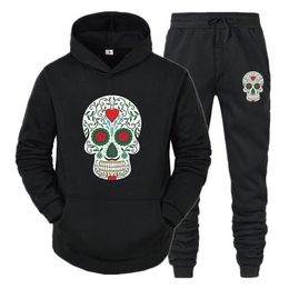 man tracksuit skull UK - Men's Tracksuits Cool Skull Printed 2022 Chandals Man 2 Pieces Set Sweatshirt+Sweatpants Sportswear Hoodies Casual Mens Clothing Size S-3XL