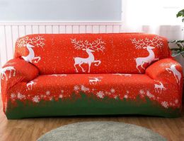 Chair Covers Red Christmas Moose Pattern Elastic Sofa Cover Printed Flowers Slipcover Tight Wrap All-inclusive Corner Stretch Furniture