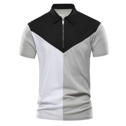 mens golf polos UK - Men's Polos Summer Golf Shirts Mens Zipper Patchwork T Shirt For Men Casual Social Business ClothingMen's Men'sMen's
