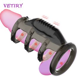 Dick Vibrating Sleeve For Men Dildo Extender Bullet Vibrator Reusable Penis Ring Intimate Goods Enlargement Rings sexy Toys