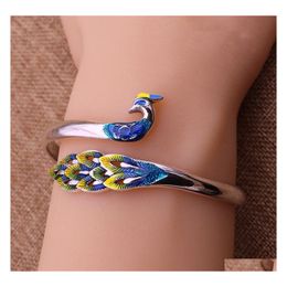 Bangle Fashion Jewelry Women Opening Colorf Peacock Glaze Enamel Female Bracelet Drop Delivery Bracelets Dhahn