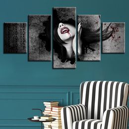 Retro Bloody Terror Girl Imprisoned City Canvas HD Prints Posters Home Decor Wall Art Pictures 5 Pieces Art Paintings No Frame