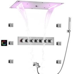 Four functions 700X380mm LED Shower Head Concealed Bathroom Thermostatic Shower Faucet Set with Body Jet