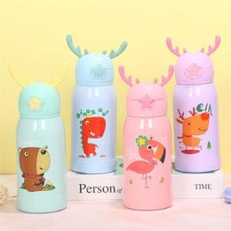 316 Antlers Children s Vacuum Insulation Pot Stainless Steel Cartoon Student Heat Preservation Water Cup Straw Customised 220621