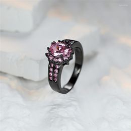 Wedding Rings Elegant Pink Zircon Minimalist Ring Vintage Black Gold Luxury Crystal Oval Stone Engagement For Women Jewellery Wynn22