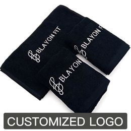 100% Cotton Black bath Hand Free Design Customised Embroidery Nail Shop Beauty Shop SPA Dark Black Bath Towel 220616