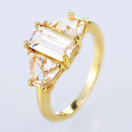 Wedding Rings Huitan Luxury Gold Color Women Classic Rectangular Shape Cubic Zirconia Graceful Gift Female Ring Timeless Jewelry Wynn22