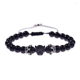 Beaded Strands Natural Stone Leopard Head Bracelet For Men Fashion Crown Zircon Beads Luxurious Bracelets 2022 Fawn22