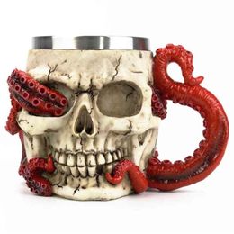 Skull Mug Devoured Octopus Skull Tankard 304 Stainless Steel Inner Tea Coffee Beer Mugs Cup BEST Halloween Birthday Gift 400ml 210409