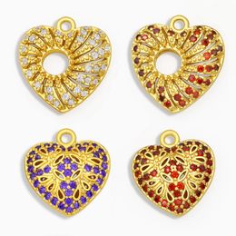 Pendant Necklaces Red CZ Stone Brass Heart Necklace Charms For Jewellery Making DIY Gold Accessories Pdta250Pendant