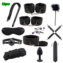 Nxy Sm Bondage Adults Products Sex Toy Kits Erotic Handcuffs Whip Toy Anal Plug Bdsm Set Adult Toys Sm for Couples 220423