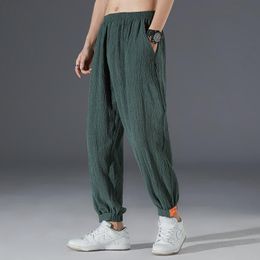 Men's Pants Summer Men's Ice Silk Men Elastic Waist Chinese Style Trousers Male Hip-hop Breathable Casual PantalonesMen's