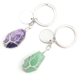 Handmade Tree of Life Key rings Coffin Shape Reiki Healing Chakra Quartz Mineral Tumbled Gemstones Keychain Keys Chain Key Ring