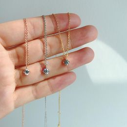 Pendant Necklaces HarajukuStyle Jewelry Super Flashing Four Inlaid Single Zircon Clavicle Chain Sweater Rhinestone Cute Sweet NecklacePendan