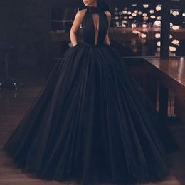 Party Dresses Sexy Evening Dress 2022 A-Line Backless Black Sleeveless Pleat Tulle Formal Women Elegant Bridal Gown BLE4024