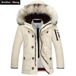 Winter Warm Mens White Duck Down Jacket Fashion Casual Big Fur Collar Thicken Hooded Jackets and Coats Male Beige White 201116