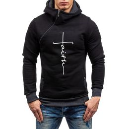 Men's Hoodies & Sweatshirts Man Diagonal Zipper Hooded Pile Collar Men Thick Warm Print Casual Head Slim Male HoodiesMen's