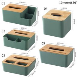 Plastic Tissue Box Bamboo Cover Napkin Paper Dispenser Organiser Cosmetic Holder 220523