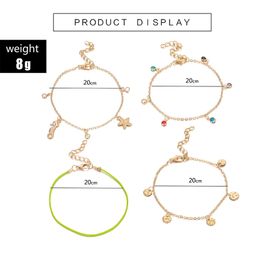 5pcs/sets Bohemian Seahorse Starfish Foot Chain Colorful Crystal Stone Anklets for Women Rope Beach Jewelry