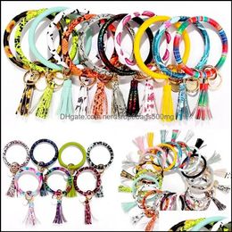 Party Favor Event Supplies Festive Home Garden Pu Leather Bracelet Keychain Sunflower Leopard Wristlet Key Ring Tassel Bangle Pendant Rra1