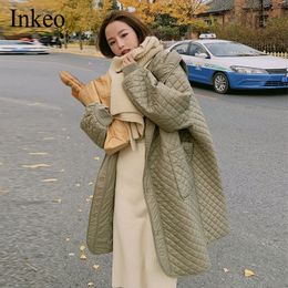 Vintage Hooded Oversized Puffer jaCKet Female Autumn Winter Casual Quilted Long Coat Fashion Cotton padded Overcoat INKEO L220725