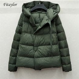 Fitaylor Winter 90% Ultra Light White Duck Down Jacket Women Short Down Coat Parkas Hooded Parkas Warm Female Snow Outwear 201127