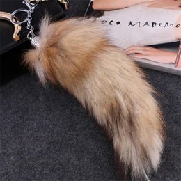 Keychains Natural Plush Fur Tail Keychain For Women Cute Girls Real Fluffy Key Chain On Bag Car Trinket Jewellery Female Party Gift Enek22