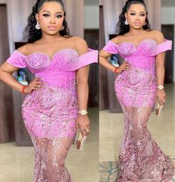 2022 Plus Size Arabic Aso Ebi Luxurious Mermaid Sexy prom Dresses Sheer Neck Evening Formal Party Second Reception Birthday Engagement Gowns Dress ZJ777