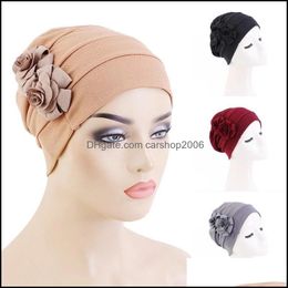 Beanie/Skl Caps Hats Hats Scarves Gloves Fashion Accessories Soft Women Solid Colour Flowers Turban Muslim Elasticity Beanies Headwear Afr