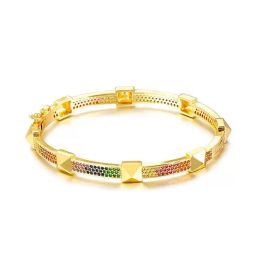 New Hot Fashion Women Bracelets Jewellery Yellow Gold Plated Micro Setting Colourful CZ Bangles Bracelet for Girls Women Nice Gift