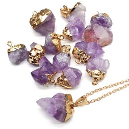 Natural stone amethyst pendant necklace gold plated irregular crystal necklaces for women men Jewellery