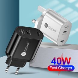 40W Double PD USB C Mini Charger PD3.0 EU/US/UK Fast Charging Type C Wall plug For iPhone 13 12 Pro Max Huawei Xiaomi Samsung
