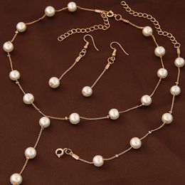 Ladies Pearl Necklace. Earrings. Bracelet Set Sweet OL Elegant Pearl Simple Temperament Necklace Set