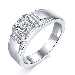 Trendy 1 Carat Round Cut Moissanite Mens Rings 100% 925 Sterling Silver Wedding White Gold Plated Jewellery