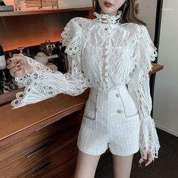 vintage black lace blouse Canada - Flare Sleeve Lace Blouse Women Shirts 2022 Ruffles Embroidery White And Black Vintage Gothic Tops Female Blusa1