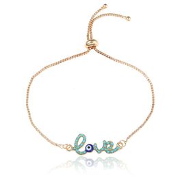 prong settings Canada - Charm Bracelets Simple Love Design Turkish Gold Chain Bracelet Crstal Blue Eye For Women Girls Dubai222E