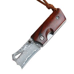 Top Quality Mini Folding Knife VG10 Damascus Steel Blade Redwood Handle EDC Pocket Folding Knives
