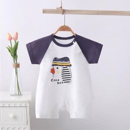 Cotton Baby One-pieces Clother Cartoon Newborn Romper 2022 Summer Short Sleeve Splicing Baby Jumpsuit 3 Color